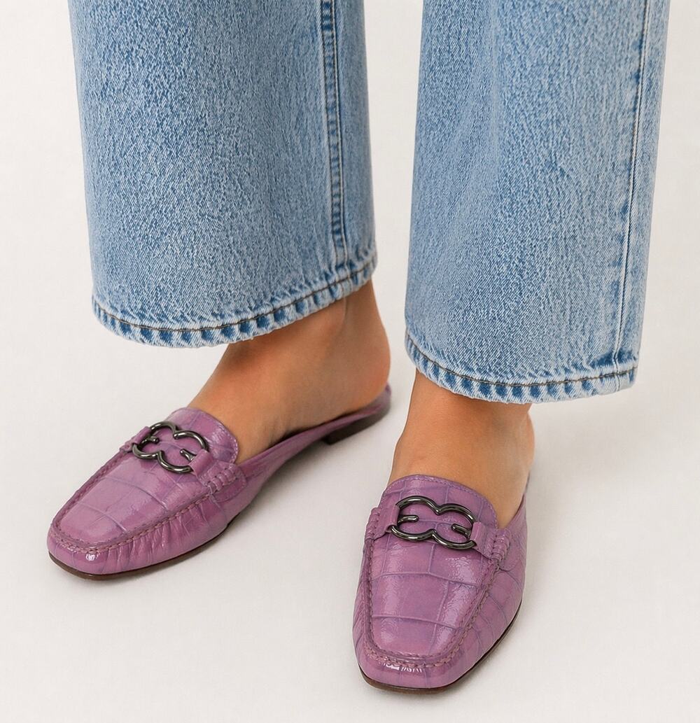 ESCADA Vintage Y2k 90s Backless Logo Loafers Square Toe Slip On Mule Flats